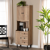 Baxton Studio MH8696-Oak-Cabinet Baxton Studio Patterson Modern and Contemporary Oak Brown Finished 3-Drawer Kitchen Storage Cabinet